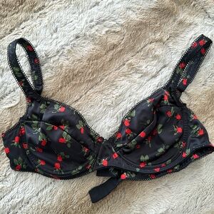For Love and Lemons Black Red Roses Bra XL NWOT